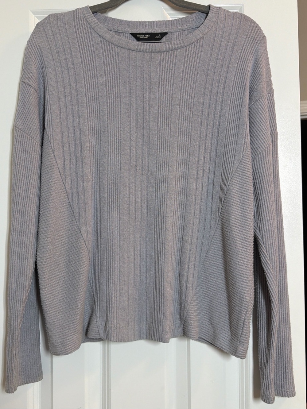Simply Vera Vera Wang Ribbed Crewneck Light Shirt - Light Gray